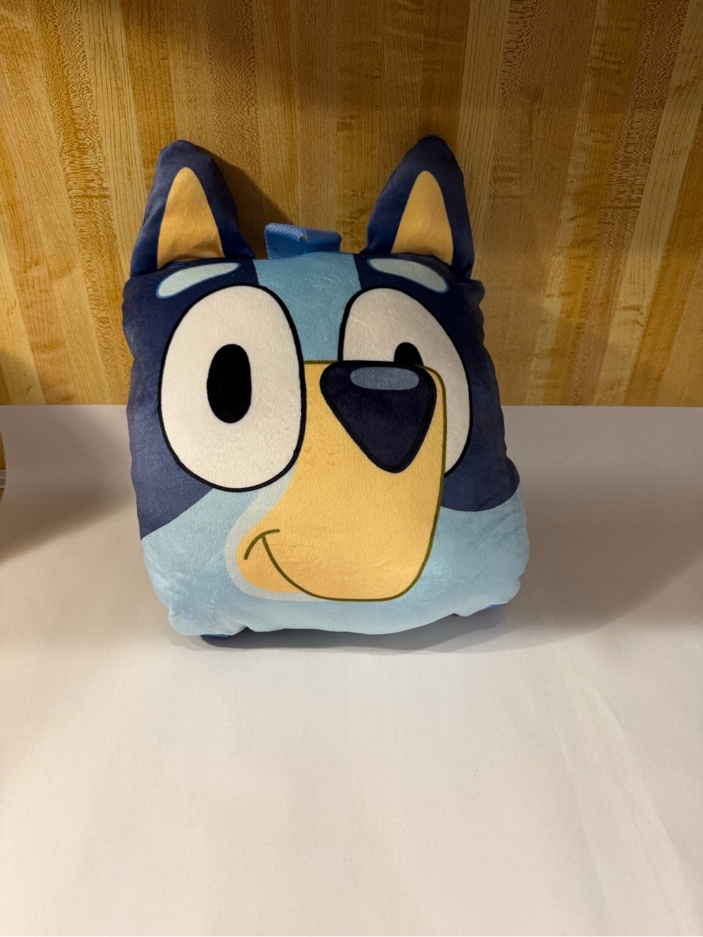 Bluey Plush Pillow bag pack - Blue and Yellow Character Face